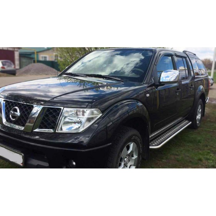 Пороги с площадкой чёрный алюминиевый лист для Nissan Navara D40 2005-2015