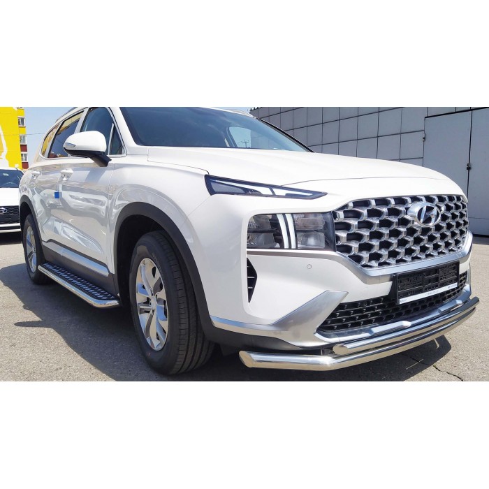 Пороги с площадкой алюминиевый лист для Hyundai Santa Fe 2021-2024
