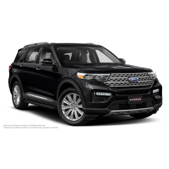 Пороги алюминиевые чёрные для Ford Explorer 2015-2017