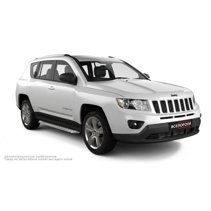 Пороги алюминиевые с нержавеющей площадкой для Jeep Compass 2013-2016