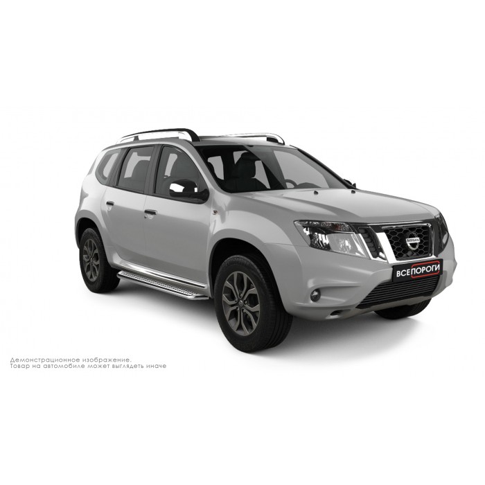Пороги с площадкой нержавеющий лист с проступью для Nissan Terrano 2014-2022