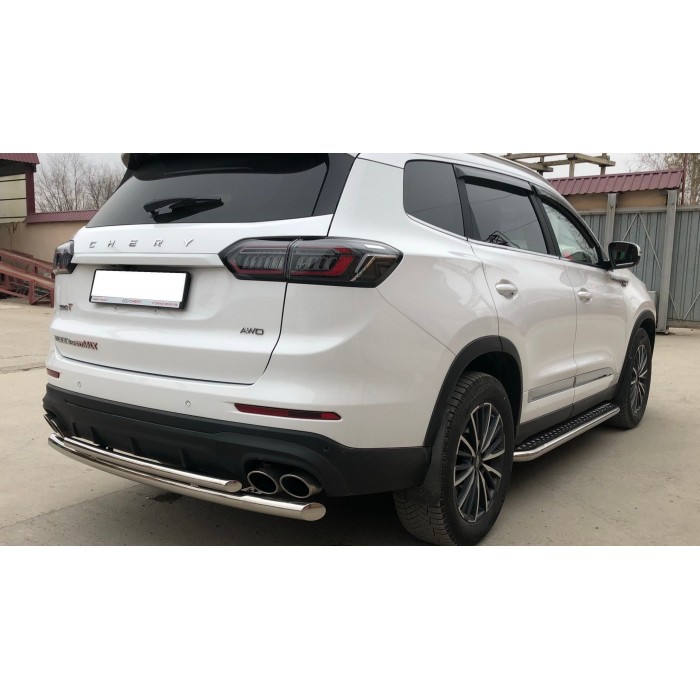 Пороги с площадкой чёрный алюминиевый лист для Chery Tiggo 8 Pro Max 2022-2025
