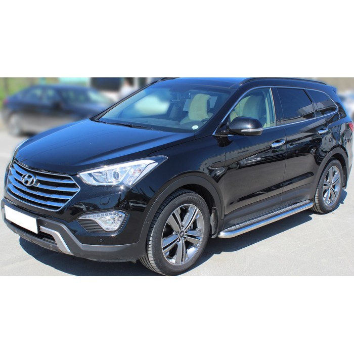 Пороги с площадкой алюминиевый лист для Hyundai Santa Fe 2012-2015