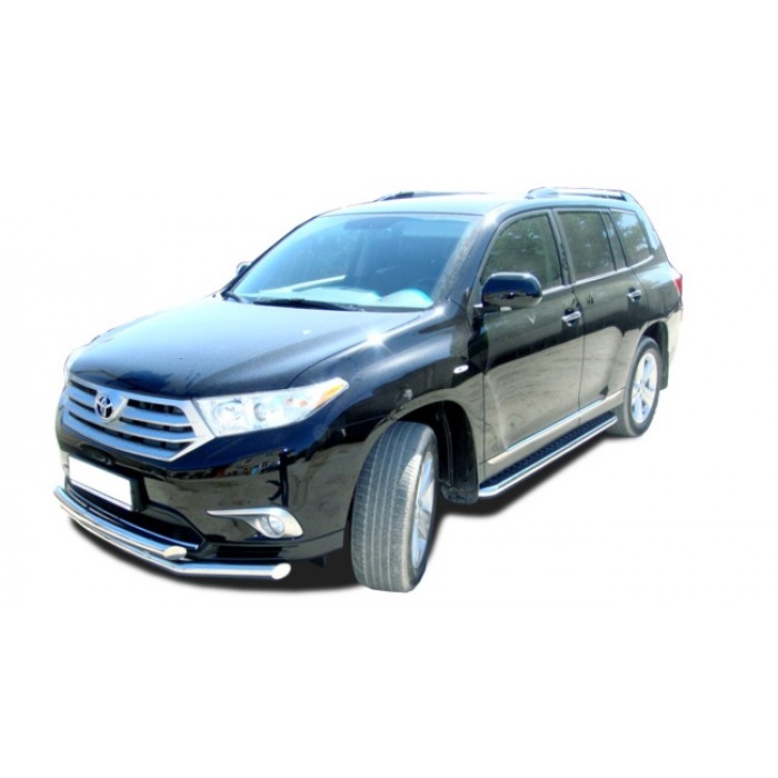 Пороги с площадкой чёрный алюминиевый лист для Toyota Highlander 2007-2010