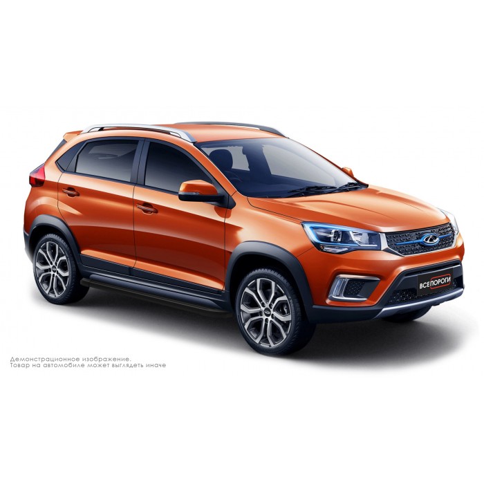 Пороги алюминиевые чёрные для Chery Tiggo 2 2017-2020