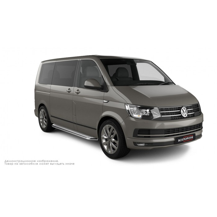 Пороги с площадкой нержавеющий лист с проступью для Volkswagen Transporter 2015-2024