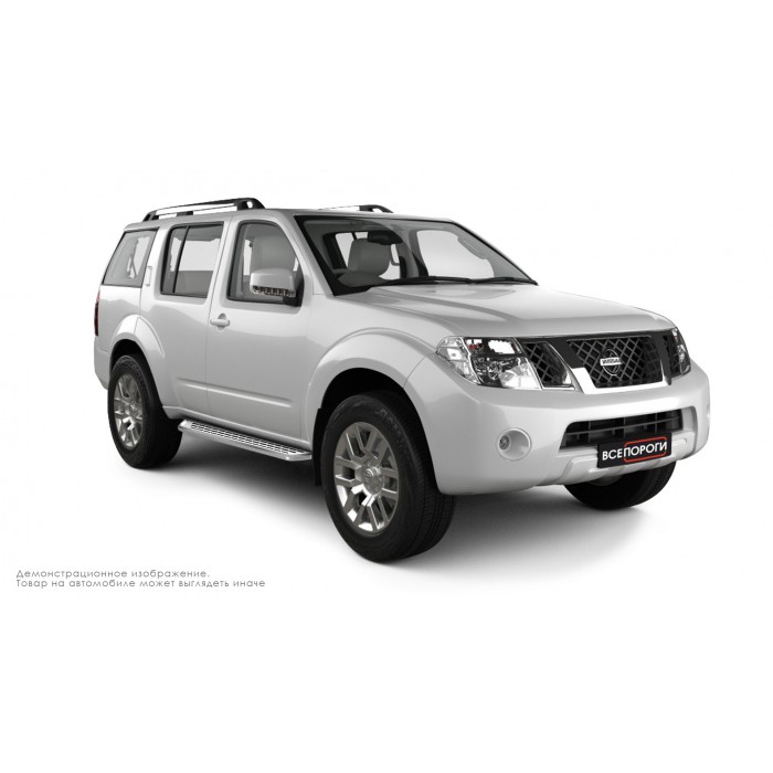 Пороги алюминиевые с нержавеющей площадкой для Nissan Pathfinder R51 2004-2009