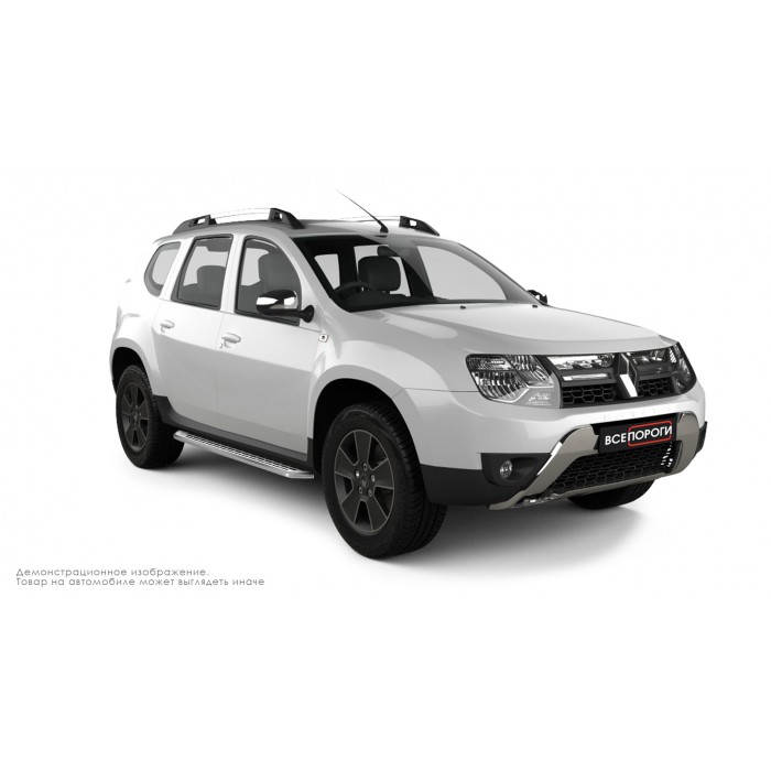 Пороги алюминиевые с нержавеющей площадкой для Renault Duster 2011-2015