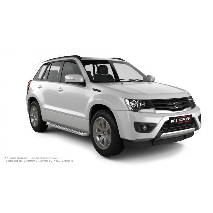 Пороги алюминиевые с нержавеющей площадкой для Suzuki Grand Vitara 2012-2015