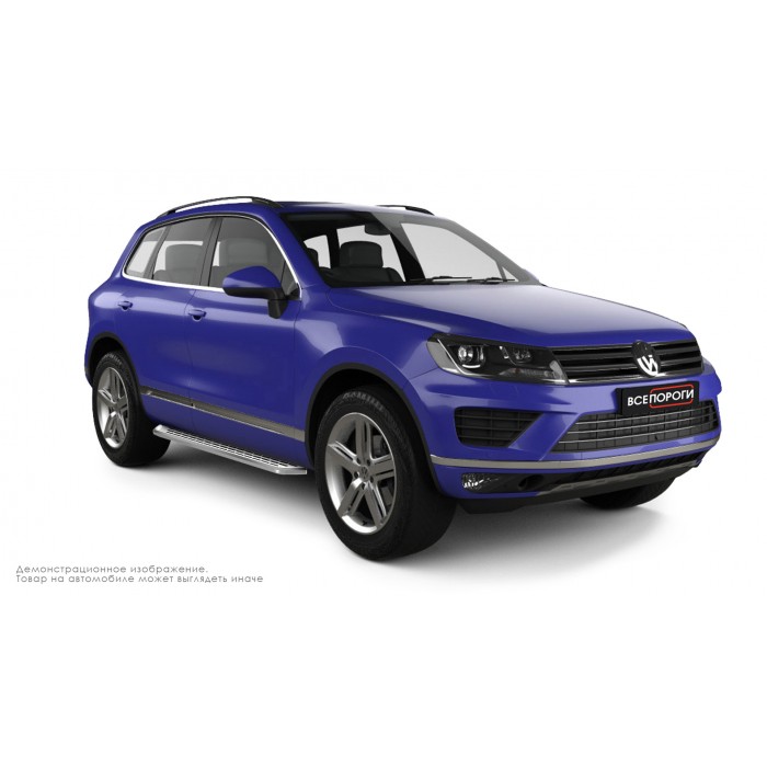 Пороги алюминиевые с нержавеющей площадкой для Volkswagen Touareg 2014-2017
