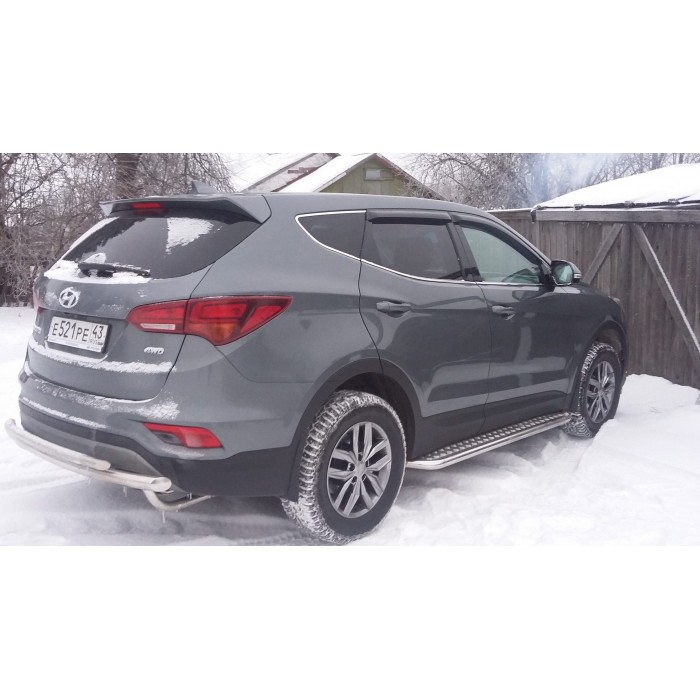 Пороги с площадкой чёрный алюминиевый лист для Hyundai Santa Fe 2015-2018