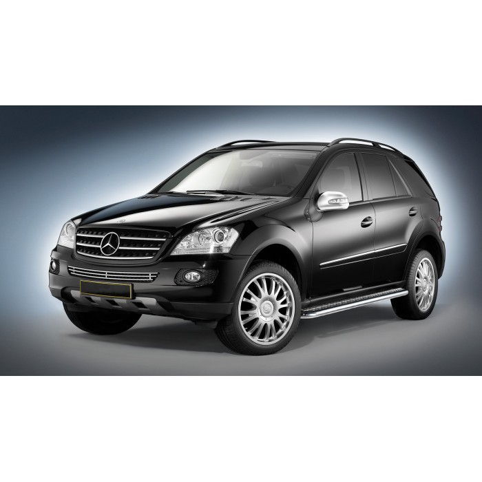 Пороги с площадкой чёрный алюминиевый лист для Mercedes ML W164 2005-2011