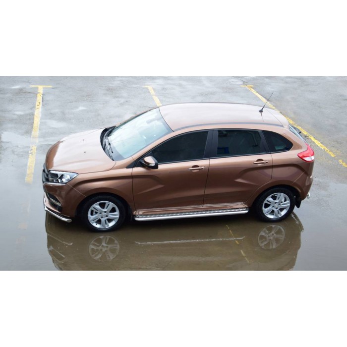 Пороги с площадкой алюминиевый лист для Lada XRay 2016-2022