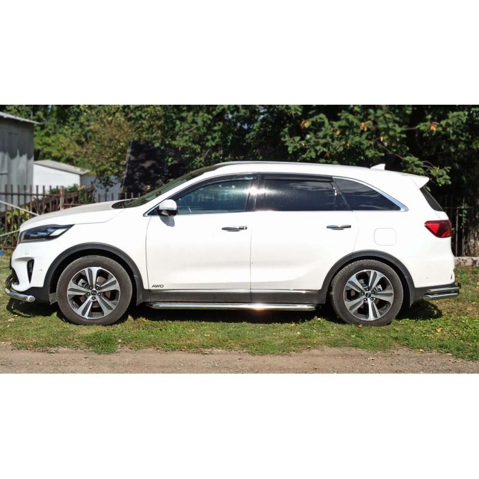 Пороги с площадкой чёрный алюминиевый лист для Kia Sorento Prime 2018-2020