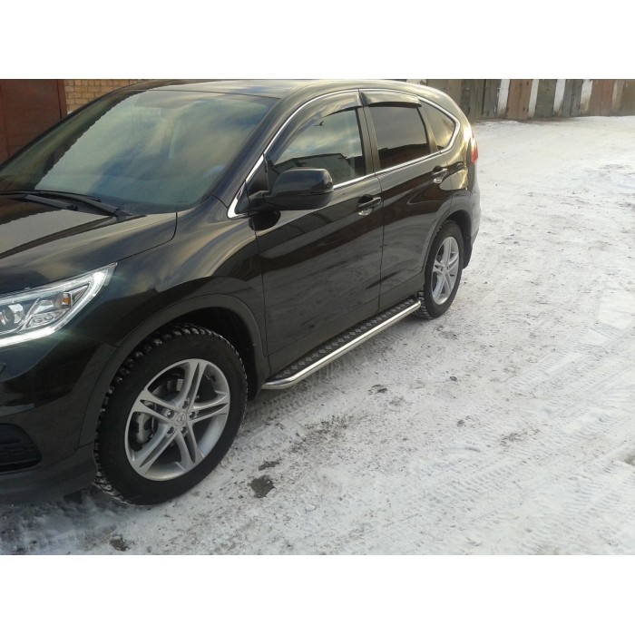 Пороги с площадкой чёрный алюминиевый лист для Honda CR-V 2012-2017