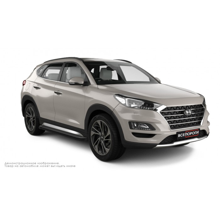 Пороги алюминиевые чёрные для Hyundai Tucson 2018-2021