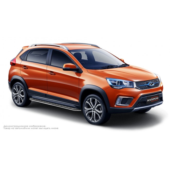 Пороги алюминиевые с нержавеющей площадкой для Chery Tiggo 2 2017-2020
