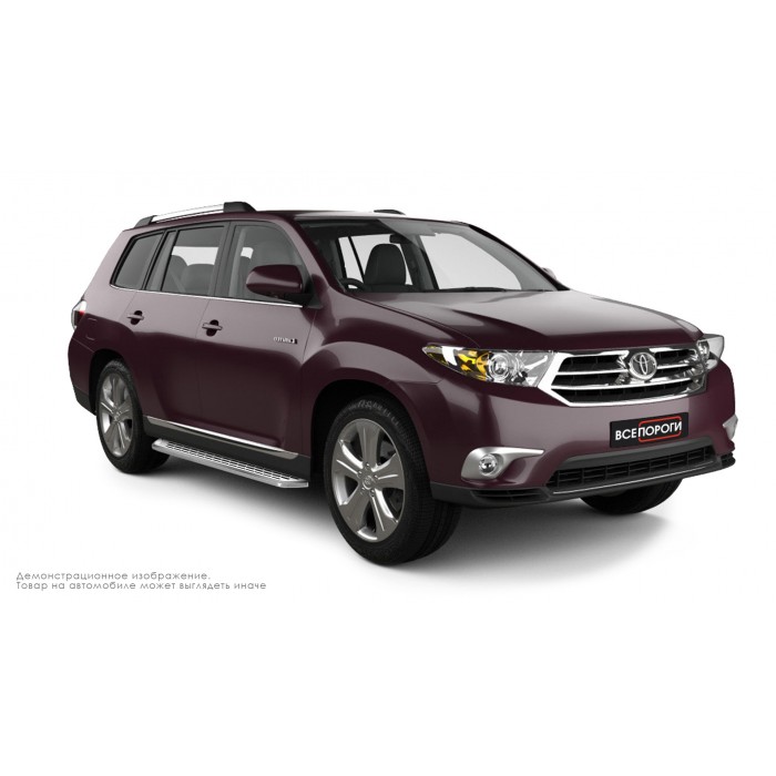 Пороги алюминиевые с нержавеющей площадкой для Toyota Highlander 2007-2010