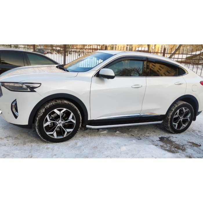 Пороги алюминиевые с нержавеющей площадкой для Haval F7/F7x 2022-2024