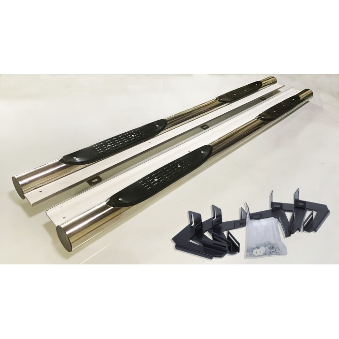 Пороги с площадкой нержавеющий лист с накладками для Mitsubishi Pajero Sport 1998-2007