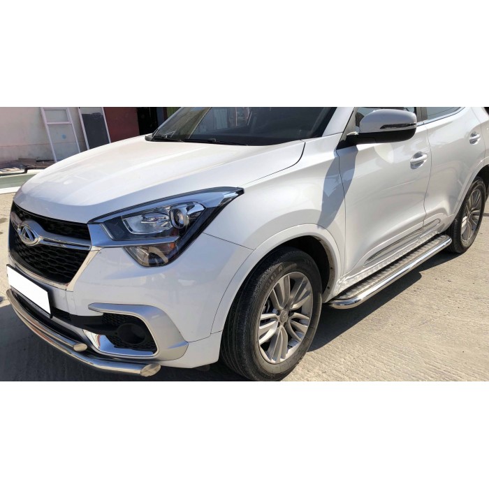 Пороги с площадкой чёрный алюминиевый для Chery Tiggo 4 2018-2024 для Chery Tiggo 4 2018-2024