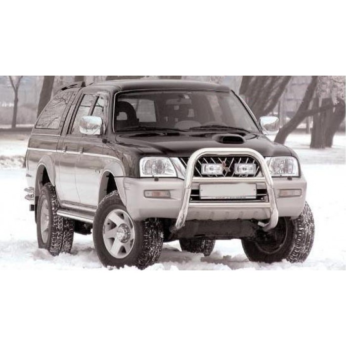 Пороги с площадкой чёрный алюминиевый лист для Mitsubishi L200 1996-2005