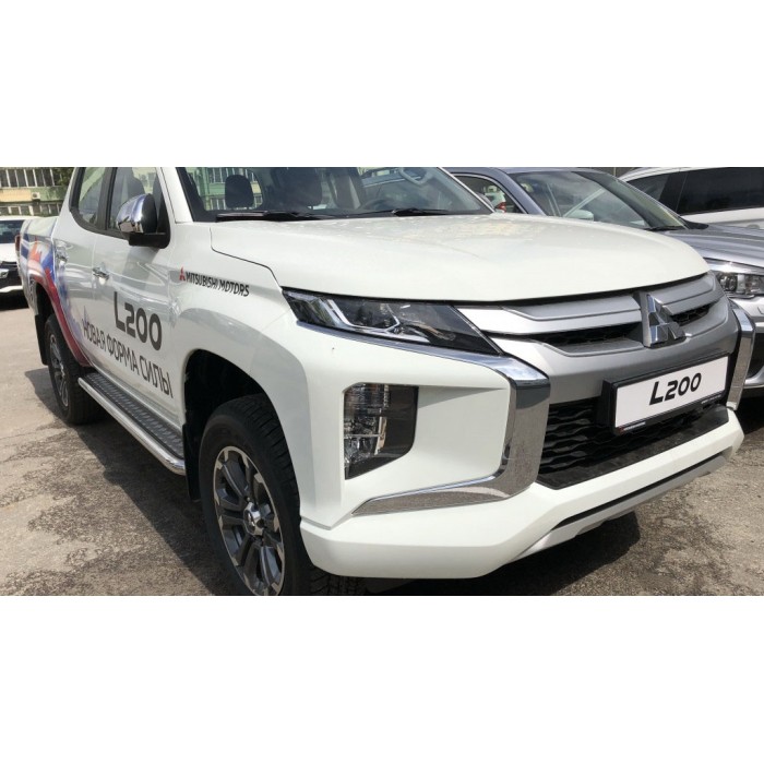 Пороги с площадкой алюминиевый лист для Mitsubishi L200 2019-2024
