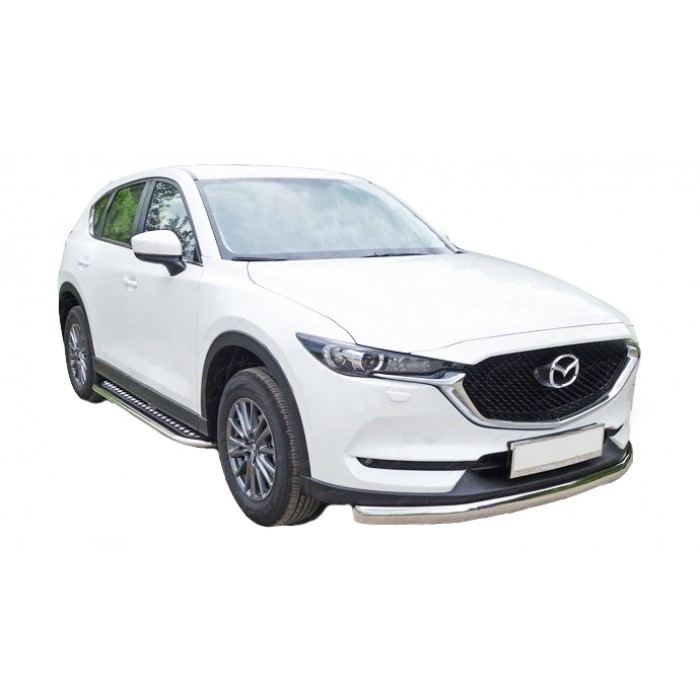 Пороги с площадкой чёрный алюминиевый лист для Mazda CX-5 2017-2024