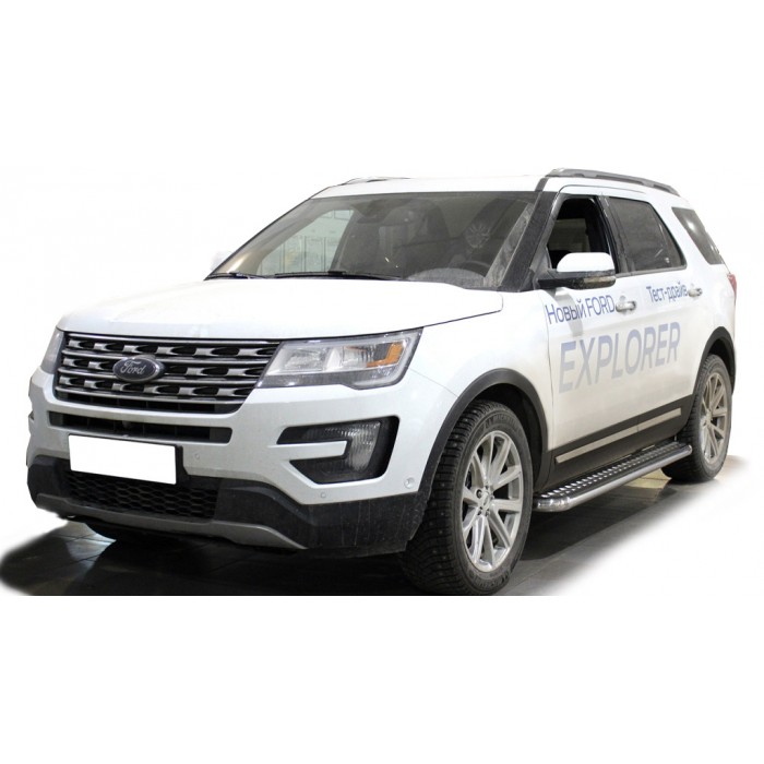 Пороги с площадкой чёрный алюминиевый лист для Ford Explorer 2015-2017