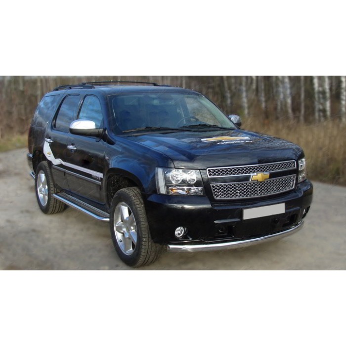 Пороги с площадкой чёрный алюминиевый лист для Chevrolet Tahoe 2016-2021