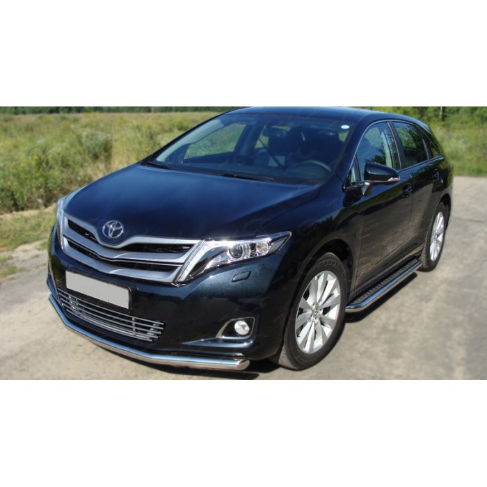 Пороги с площадкой чёрный алюминиевый лист для Toyota Venza 2012-2017