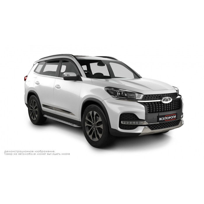 Пороги алюминиевые с нержавеющей площадкой для Chery Tiggo 8 2020-2024