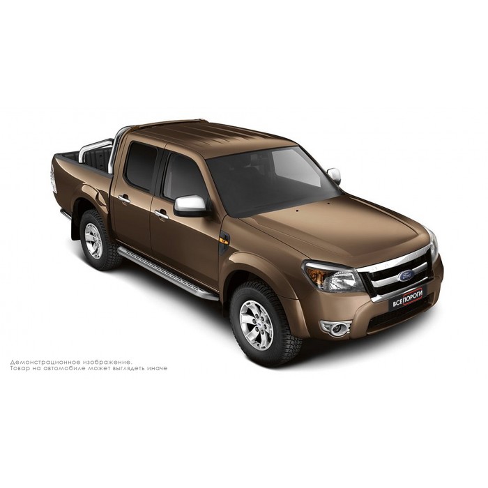 Пороги алюминиевые с нержавеющей площадкой для Ford Ranger 2012-2015