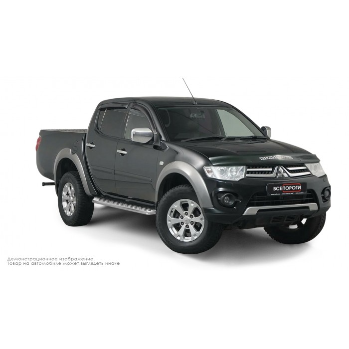 Пороги алюминиевые с нержавеющей площадкой для Mitsubishi L200 2006-2014