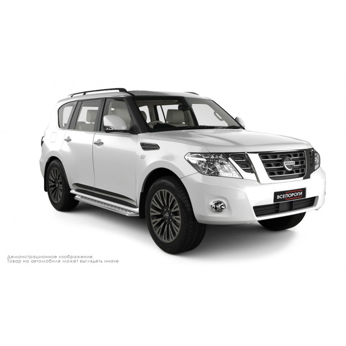 Пороги алюминиевые с нержавеющей площадкой для Nissan Patrol 2010-2024