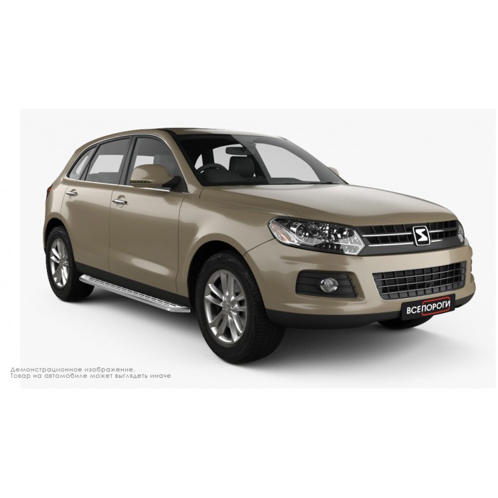 Пороги алюминиевые с нержавеющей площадкой для Zotye T600 2013-2021