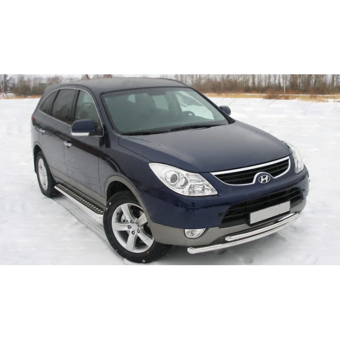 Пороги с площадкой чёрный алюминиевый лист  для Hyundai ix55 2009-2013