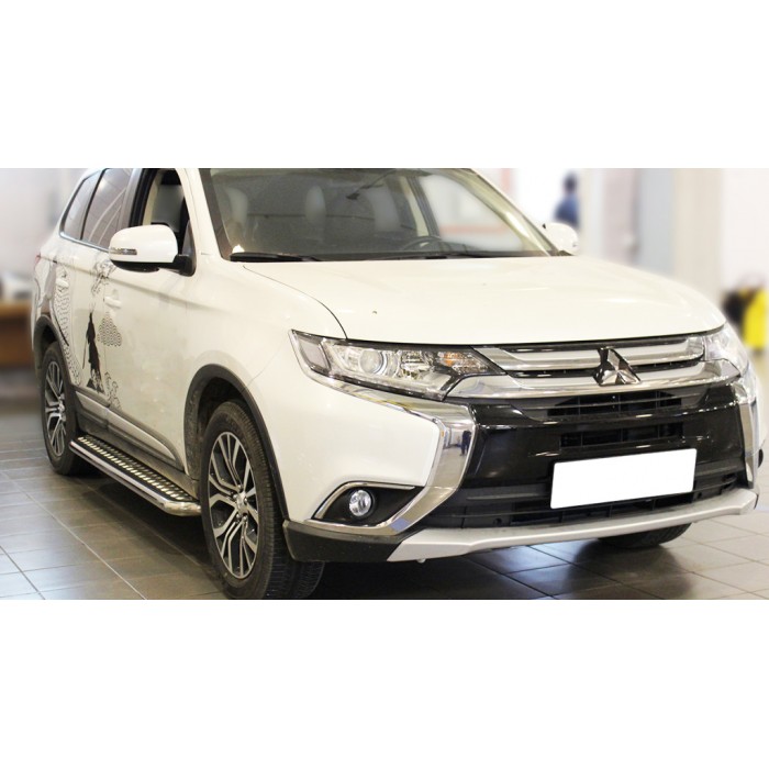 Пороги с площадкой алюминиевый лист для Mitsubishi Outlander 2015-2018