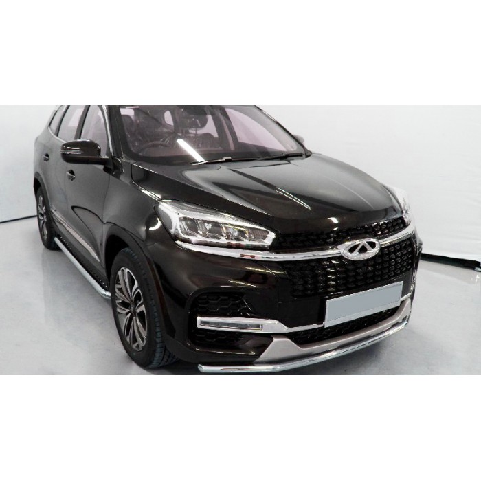 Пороги с площадкой чёрный алюминиевый лист для Chery Tiggo 8 2020-2024