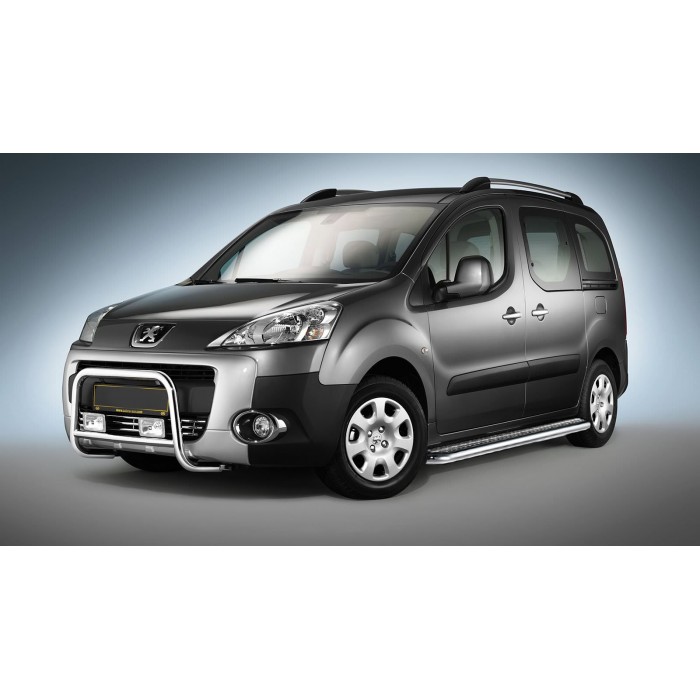 Пороги с площадкой чёрный алюминиевый лист для Peugeot Partner Tepee 2008-2018