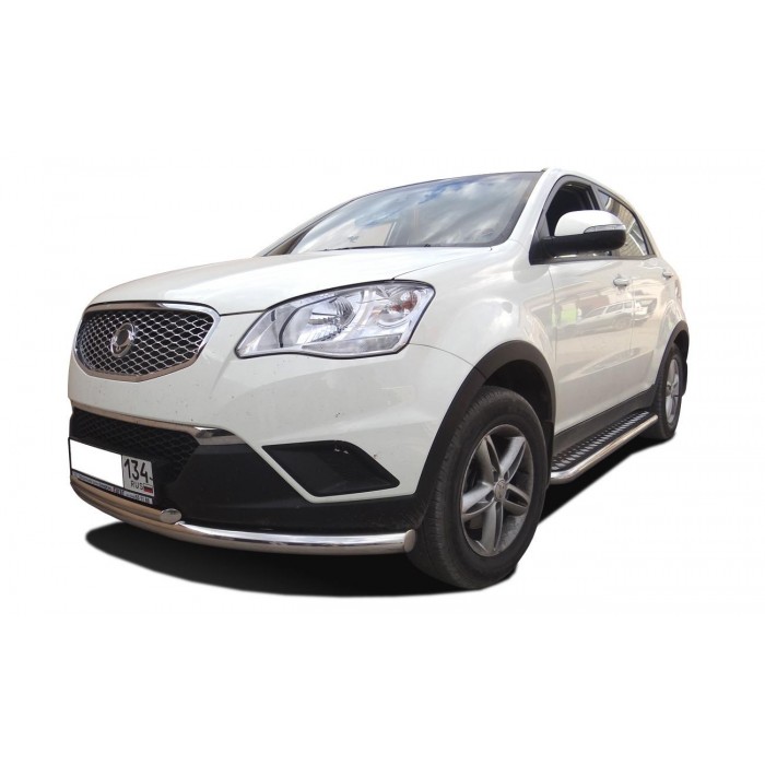 Пороги с площадкой чёрный алюминиевый лист для SsangYong Actyon 2010-2013