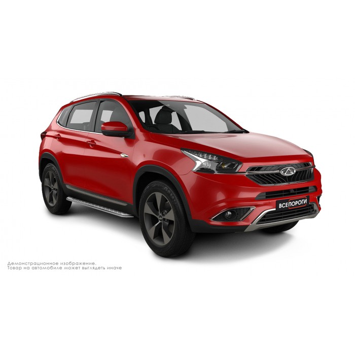 Пороги алюминиевые с нержавеющей площадкой для Chery Tiggo 7 Pro 2020-2024