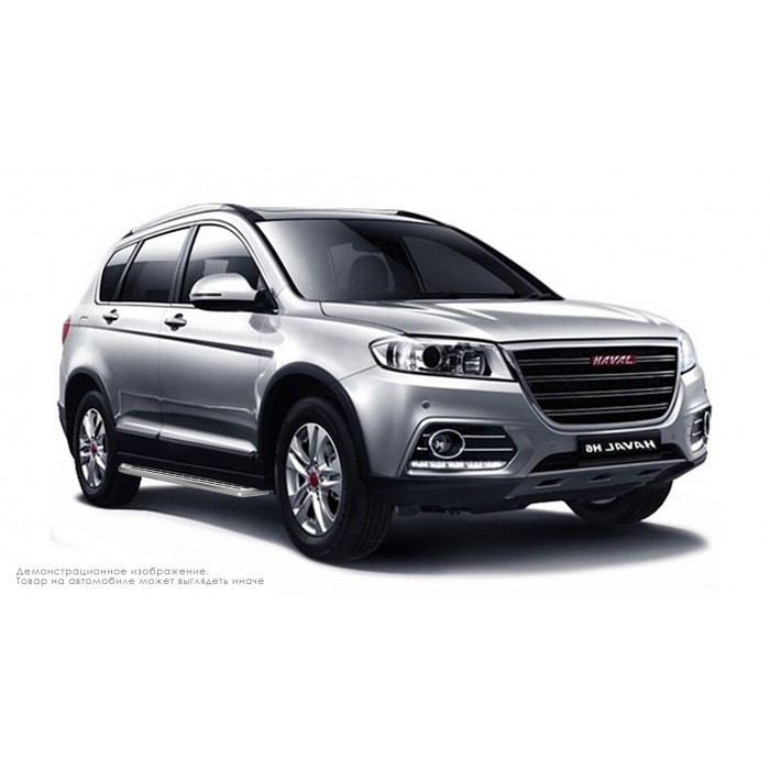 Пороги алюминиевые с нержавеющей площадкой для Haval H6 2014-2020