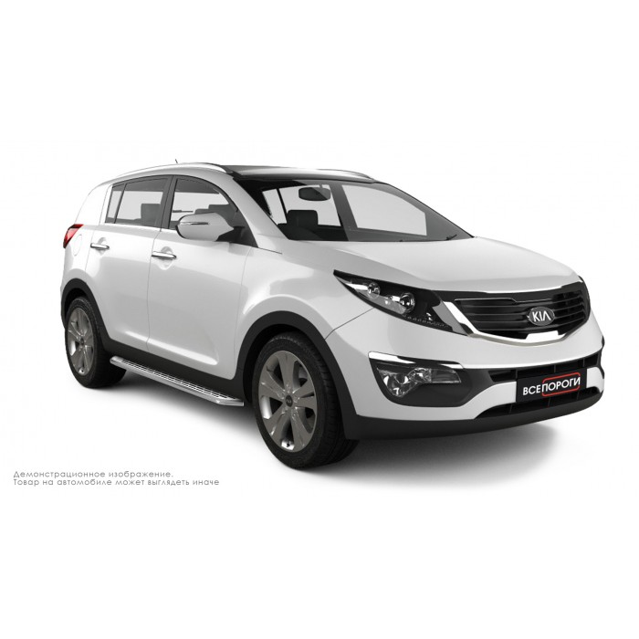 Пороги алюминиевые с нержавеющей площадкой для Kia Sportage 2010-2015