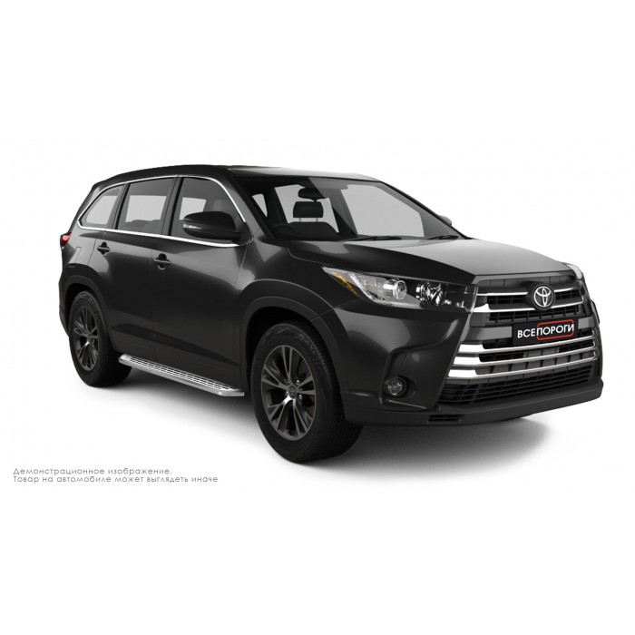 Пороги алюминиевые с нержавеющей площадкой для Toyota Highlander 2016-2019