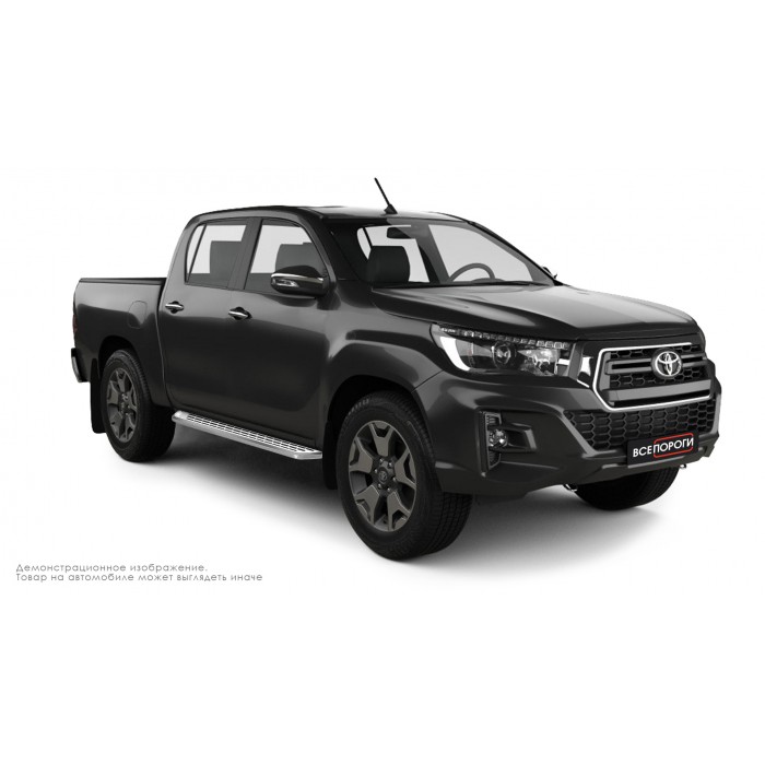 Пороги алюминиевые с нержавеющей площадкой для Toyota Hilux 2015-2020