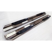 Пороги с площадкой нержавеющий лист с накладками для Mitsubishi Pajero Sport 2008-2016