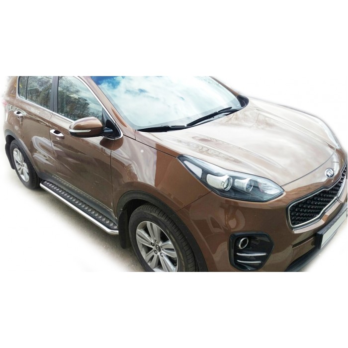 Пороги с площадкой алюминиевый лист для Kia Sportage 2016-2018