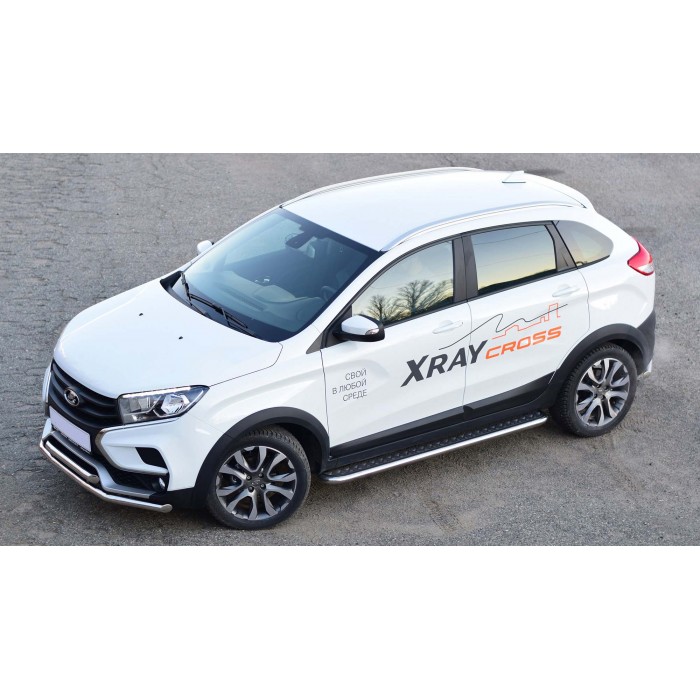 Пороги с площадкой алюминиевый лист для Lada XRay Cross 2018+