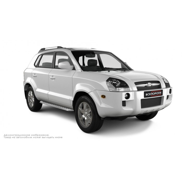 Пороги алюминиевые с нержавеющей площадкой для Hyundai Tucson 2004-2010